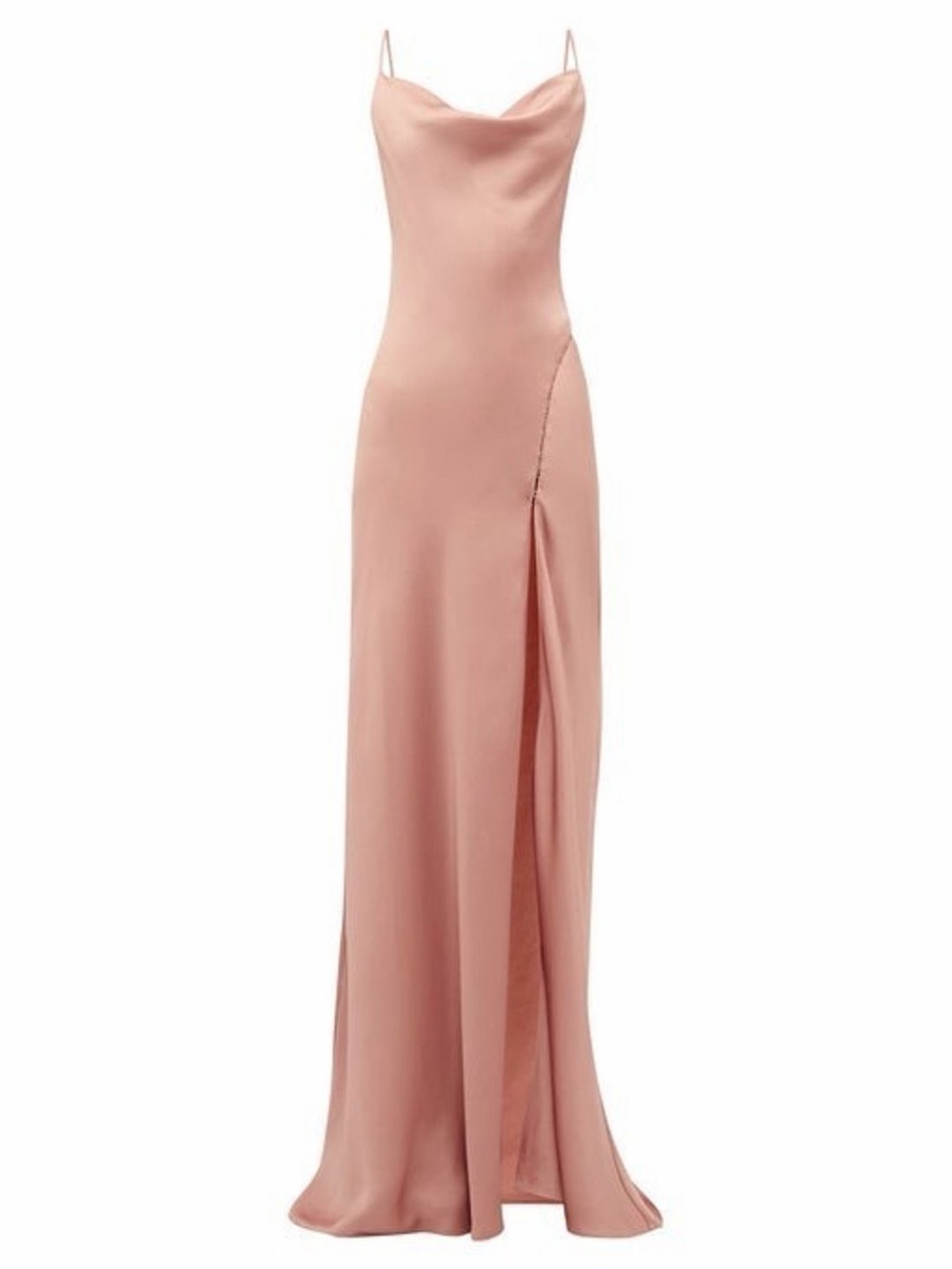 Satin Cowl-Neck Maxi Slip Dress in Blush Pink